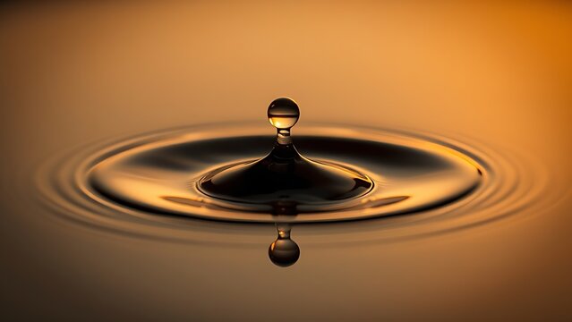 A droplet of a dark beverage creating a ripple, backlit with golden light. - Powered by Adobe