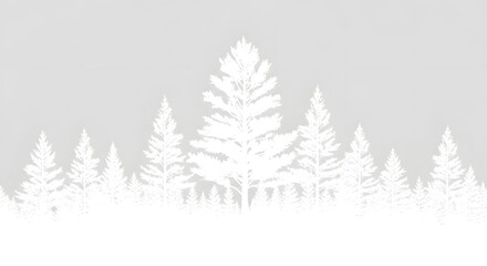 Simple white silhouettes of winter oak trees arranged across an icy grey background, forming a sleek minimal vector-style composition for digital use.