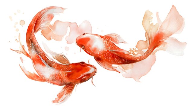 Graceful koi fish watercolor illustration evokes serenity and flowing beauty on a clean background