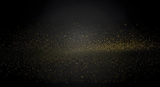 Dark background with scattered golden and green glitter particles illuminated by a spotlight