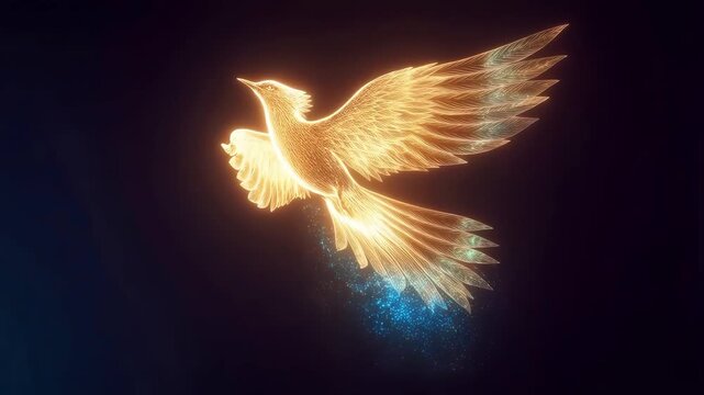 Digital Phoenix Forming in Slow Motion Fire Particles