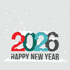 Happy New Year 2026 Snow Theme &ndash; Winter Festive Greeting Card Design