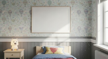 Cozy Nursery Room with Hot Air Balloon Wallpaper and Playful Decor for Babies and Toddlers