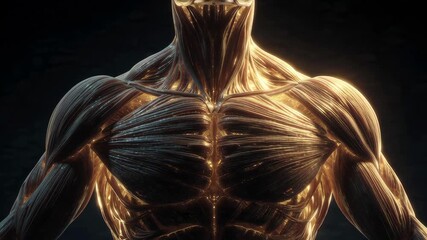 Futuristic muscle anatomy visualization highlighting muscular structure and lighting effects in a digital art style - Powered by Adobe