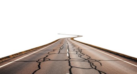 Long winding road with cracks disappearing into black background