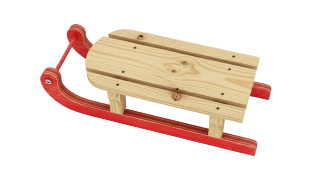 Wooden sled with red runners on black background