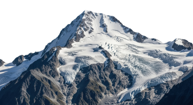 Majestic snow-covered mountain peak under clear blue sky