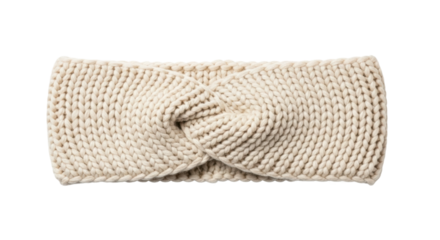 Cozy beige knitted headband with stylish twist design