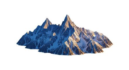 Majestic snow-covered mountain range with jagged peaks at sunset