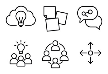 Innovative icons: cloud ideas, collaboration, communication, teamwork, and networking concepts