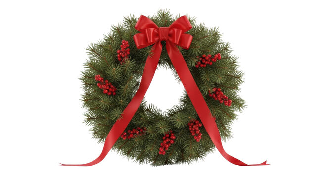Festive christmas wreath with red bow and pine cones