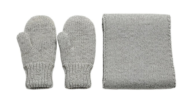 Gray knitted mittens and scarf set - cozy winter accessories - Powered by Adobe