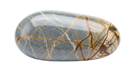 Smooth gray stone with orange veins on black background