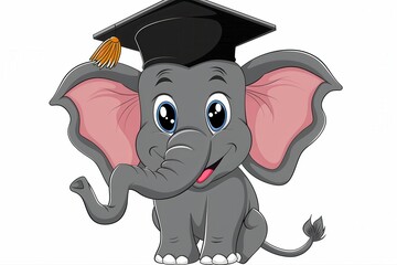 Smiling Cartoon Elephant Graduation Day Celebration with a Bird Academic on transparent background