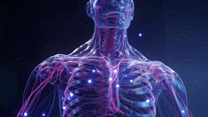 Futuristic visualization of human nervous system with glowing neural pathways and digital body representation for scientific and educational purposes - Powered by Adobe