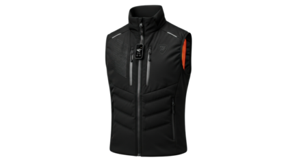 Black heated vest with temperature control for outdoor winter activities