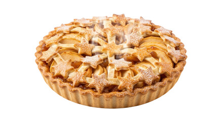 Golden apple pie with star-shaped crust and steam rising