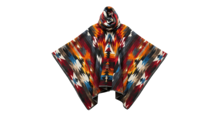 Traditional multicolored native american wool poncho with geometric patterns