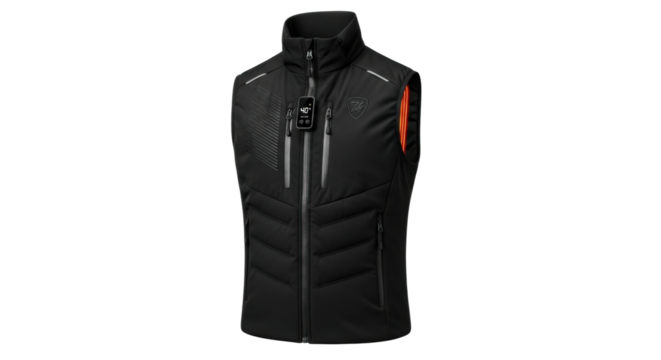 Black heated vest with temperature control for outdoor winter activities