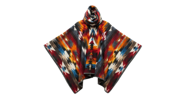 Traditional multicolored native american wool poncho with geometric patterns