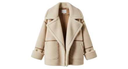 Stylish beige wool coat with large lapels and pockets