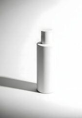 White cylindrical bottle with cap on white background.