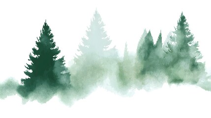 Serene watercolor pine forest illustration perfect for elegant wedding invitations and event banners