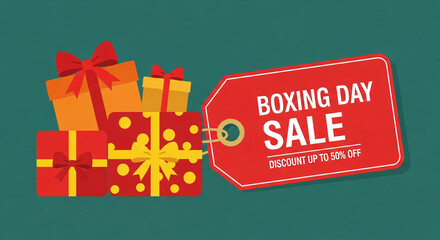 Boxing day sale discounts up to fifty percent off gifts promotion