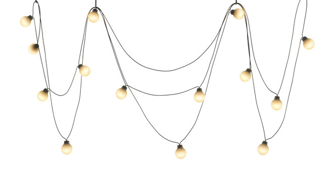 Hanging string lights on black background - warm glow for decor and events