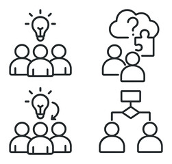 Team collaboration concept: brainstorming, problem solving, and decision making icons