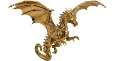 Golden dragon figurine with outstretched wings and glowing eyes