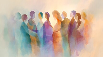 Harmonious watercolor figures symbolize unity connection warmth diverse skin tones blend beautifully