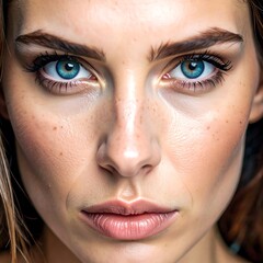 Fototapeta premium Close-up of a fair-skinned person with blue eyes and freckles