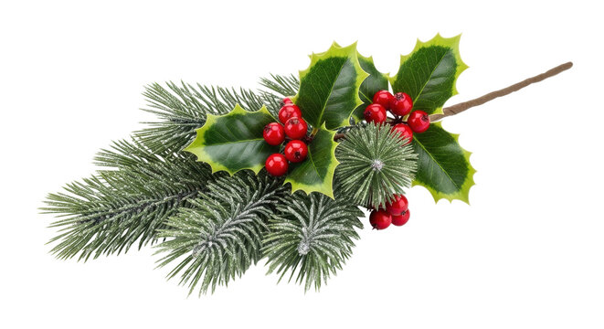 Festive evergreen and holly with red berries holiday decoration - Powered by Adobe