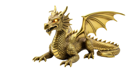 Golden dragon figurine with luminous eyes: mythical sculpture art