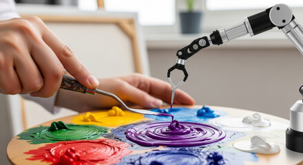 Fototapeta premium Human robot interaction on an art palette