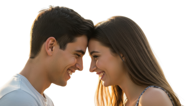 Young caucasian couple smiling face-to-face in joyful moment - Powered by Adobe