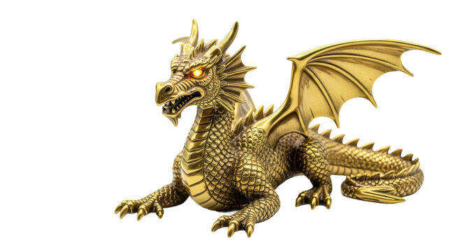 Golden dragon figurine with luminous eyes: mythical sculpture art - Powered by Adobe