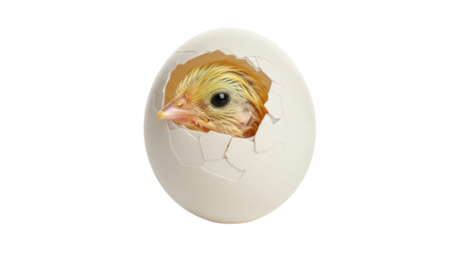 Newly hatched chick emerging from egg shell