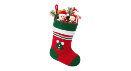 Festive christmas stocking filled with toys and treats
