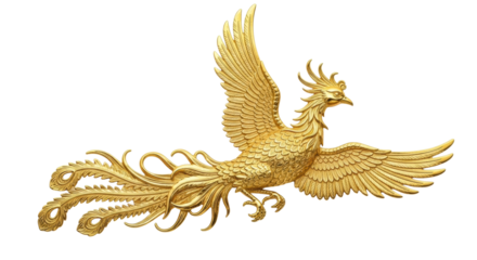 Golden phoenix sculpture with intricate feather details