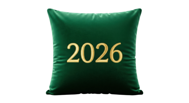 Green velvet pillow with gold 2026 embroidery