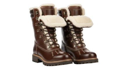 Brown leather winter boots with shearling lining and laces for cold weather