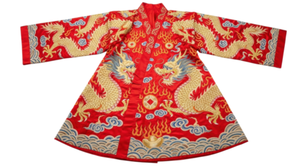Traditional red chinese robe with golden dragon embroidery on display