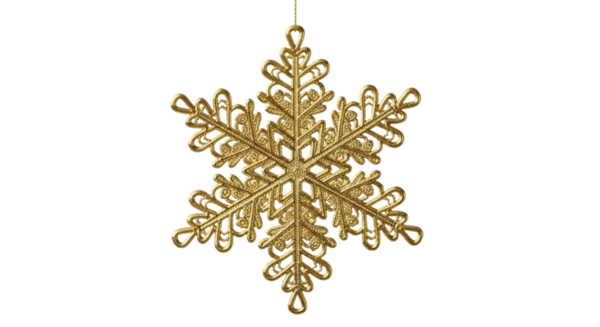 Elegant gold glitter snowflake ornament on black background
