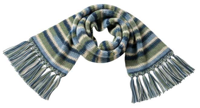 Colorful striped knit scarf with fringe for cozy winter fashion