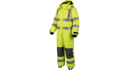 High-visibility yellow coverall with reflective stripes for outdoor safety