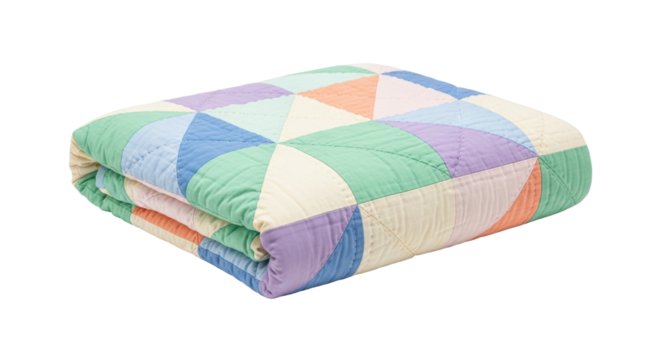 Colorful geometric patchwork quilt folded neatly - Powered by Adobe
