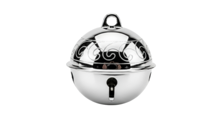 Decorative silver bell ornament with intricate swirl patterns