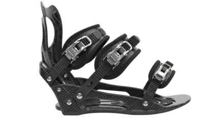 Carbon fiber snowboard binding with adjustable straps and buckles